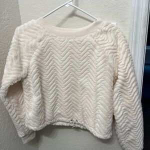 White/cream faux fur long sleeve crop top, worn once, like new